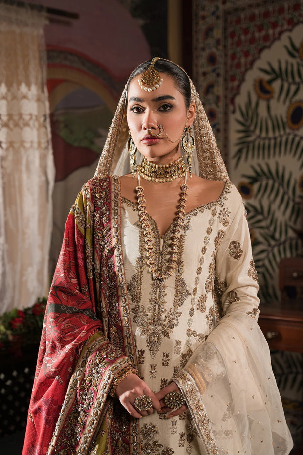Ivory and Gold Gharara Set with Light Dupatta - BRIDAL