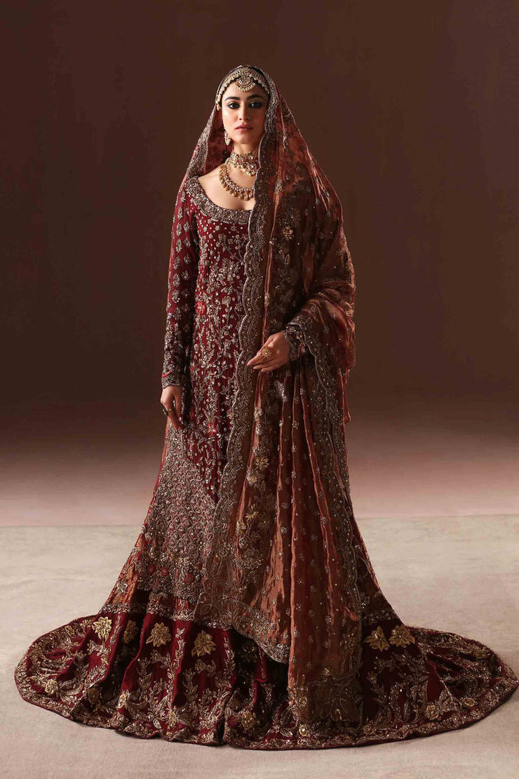 Maroon and Antique gold farshi gharara set - BRIDAL