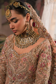 Coral, Peach and Gold Bridal Peshwas and Lehnga Set - BRIDAL