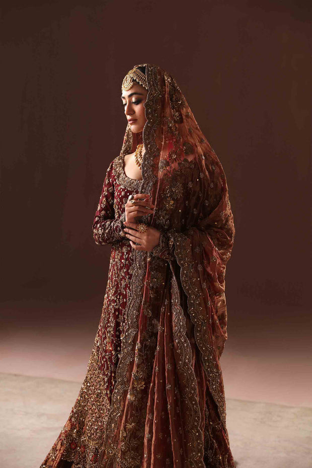 Maroon and Antique gold farshi gharara set - BRIDAL