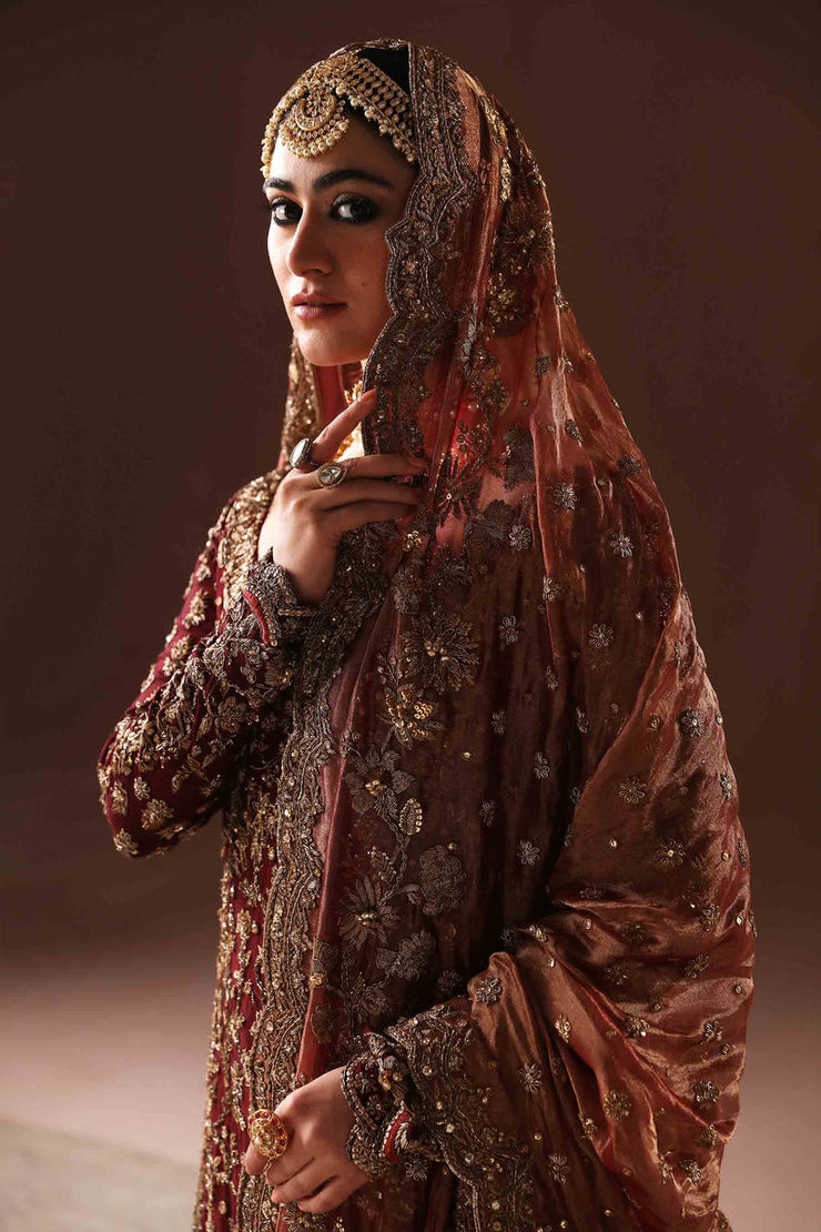 Maroon and Antique gold farshi gharara set - BRIDAL